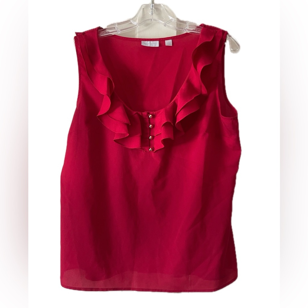 New York & Company Red Ruffled Sleeveless Blouse